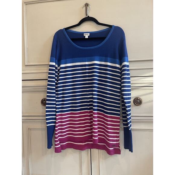 Preppy Hatley Striped‎ Sweater In Pink Blue & White Size Large Cotton Blend - Picture 1 of 5